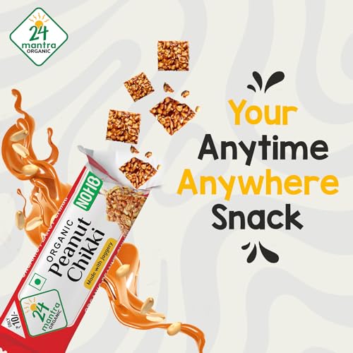 Image of 24 Mantra Organic Peanut Chikki - 18g, Pack of 40 | Crunchy, Healthy, and Delicious | No Added Preservatives and Colours | Made with Jaggery and protein rice peanuts - 720G