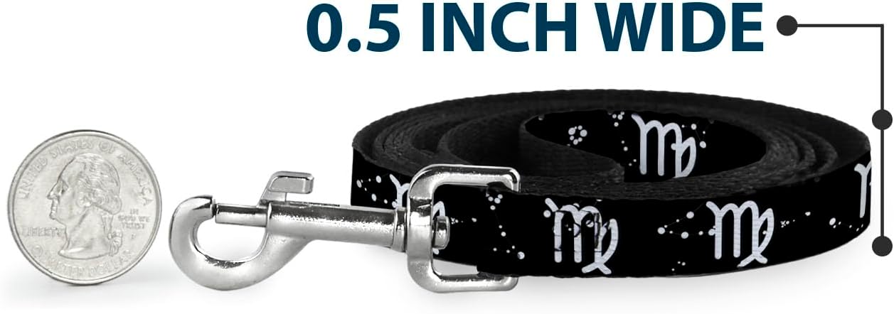 Dog Leash Zodiac Virgo Symbol Constellations Black White 4 Feet Long 1.5 Inch Wide