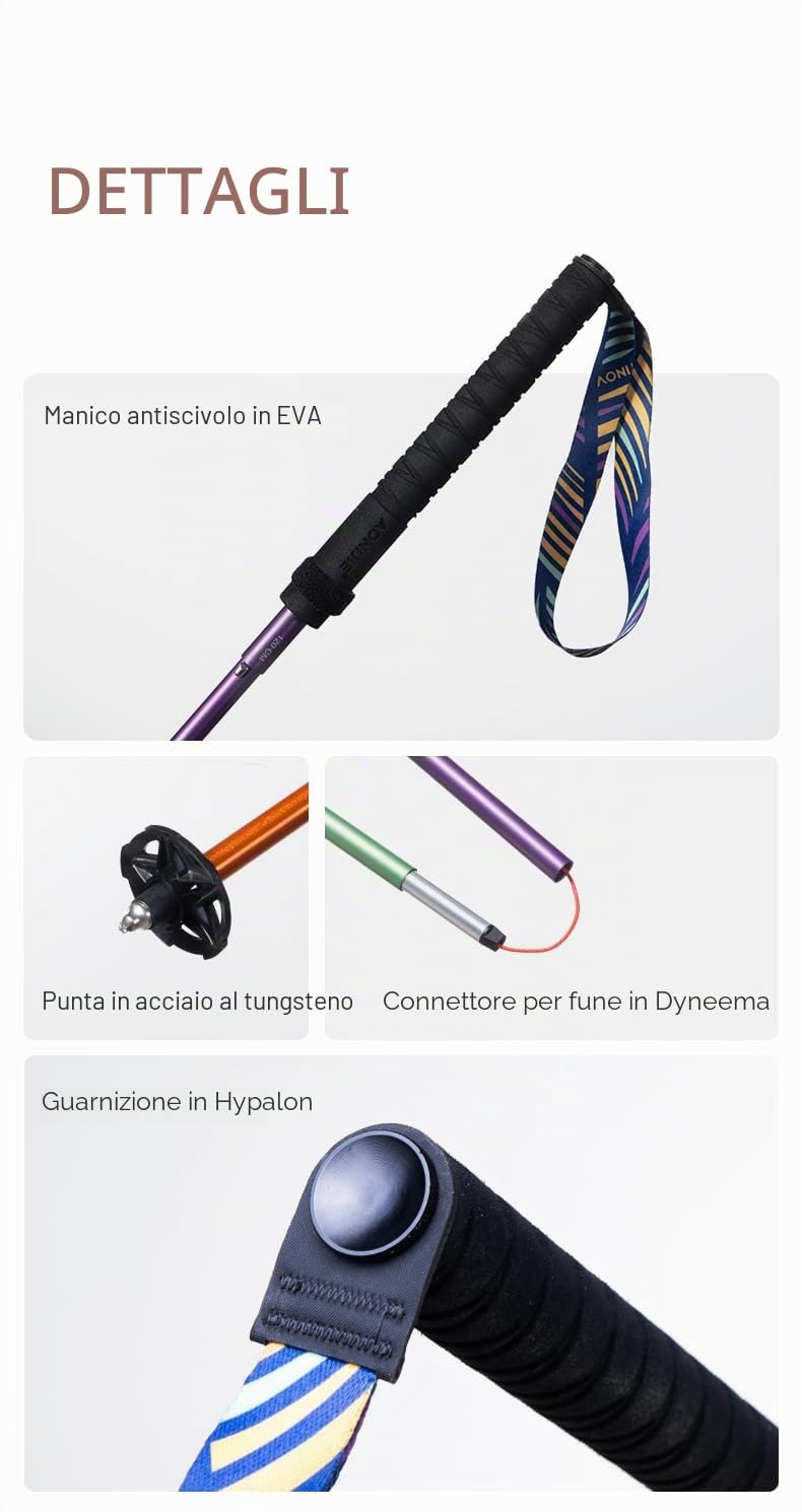 AONIJIE Bastoncini da Trekking Leggeri e Pieghevoli, Bastoncini da Trekking in Alluminio 7075, Regolabili 120 cm per Bastoncini da Trekking e da Passeggio, invia Un Paio di 2 Pezzi