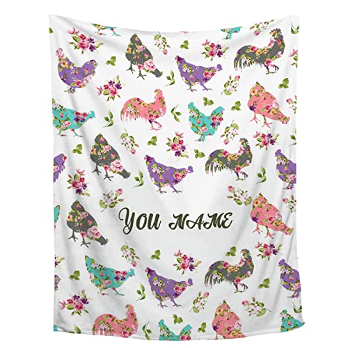 ZOCHOTEN Flower Chicken Personalized Custom Blankets,Funny Chicken Gifts for Women Cute Chicken Printed Blanket for Christmas Birthday Memorial Day 60