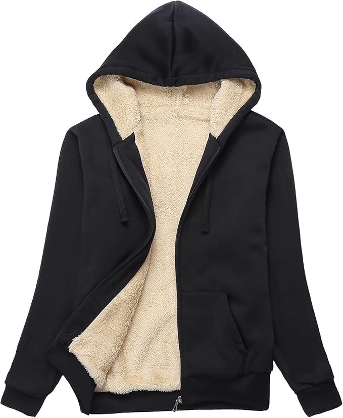 ADBUCKS Hoodies for Women Winter Fleece Sweatshirt - Full Zip Up Thick Soft Fur Lined Hooded Jacket Coat