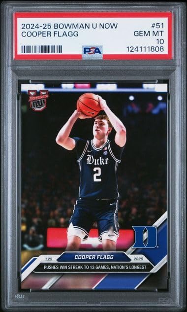 Graded Psa 10 Cooper Flagg Mavericks #1 Overall Draft Pick 2025 Duke Basketball Trading Rookie Card #51 Leads Duke To 13-Game Win Streak