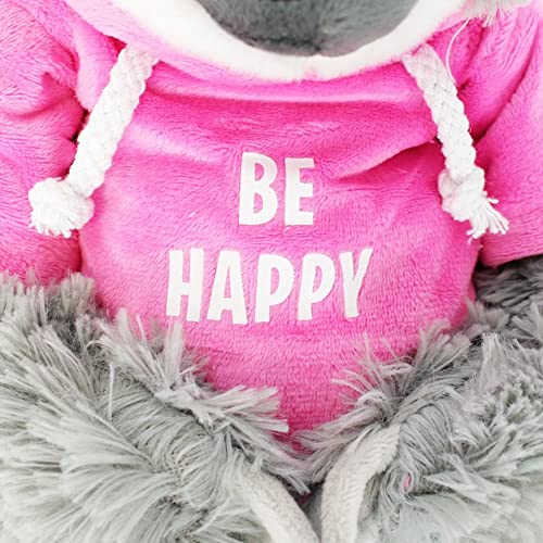 BEMIRO Faultier Kuscheltier rosa mit Pullover Be Happy - ca. 50 cm, Faultier Kuscheltier mit Pulli, Kletthände zum anhängen, Plüschtier Faultier mit Hoodie