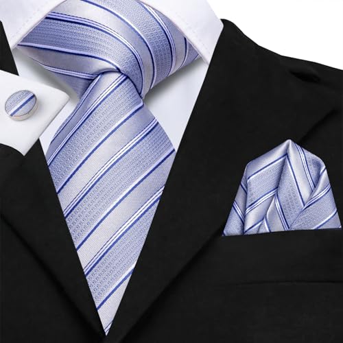 Image of Dubulle Silk Ties Set for Men Formal Paisley Striped Necktie Pocket Square Cufflinks 3PCS Sets Wedding Business Party