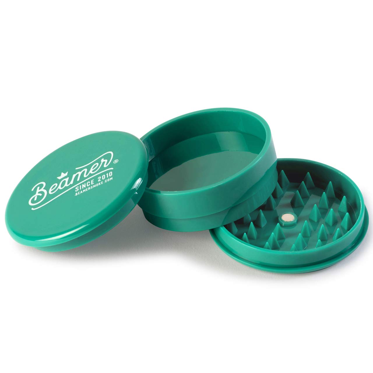 Beamer Crown Logo 3-Piece 63mm Acrylic Grinder - Opaque Green Color + Beamer Smoke Sticker