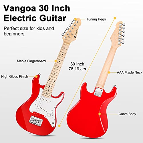 Vangoa 30 Inch Kids Electric Guitar Starter Kit For Beginners With Digital Tuner, Capo, Strap, String, Cable, Picks - Red #TOP1