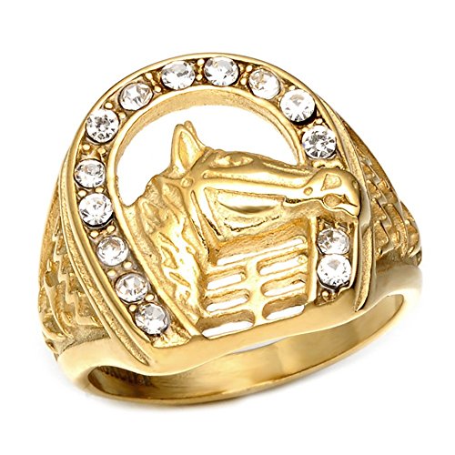 BOBIJOO JEWELRYBague ferà Cheval Tête Chevalière Elvis Camargue Gitan Acier inoxydable Or Doré Plaqué