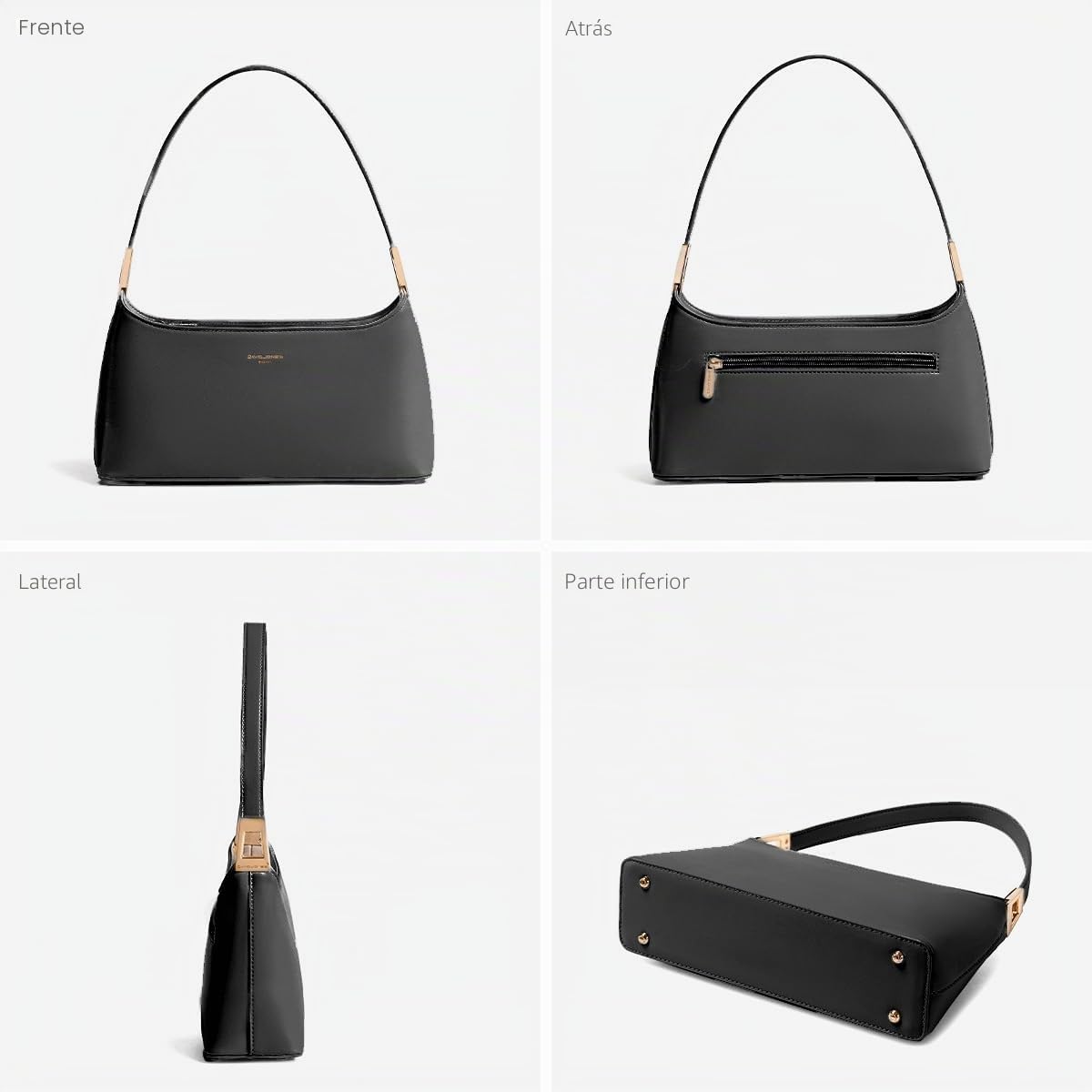 David Jones - Bolso de Hombro Mujer - Bolso de Mano Bajo El Hombro con Brazo - Bolso Bandolera Pequeño Piel sintética - Bolso Elegante - Negro