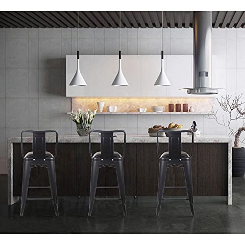 Gia 24-Inch Counter Height Metal Stool Chair With Vegan Leather Seat, Matte Black, Set Of 3 #TOP1