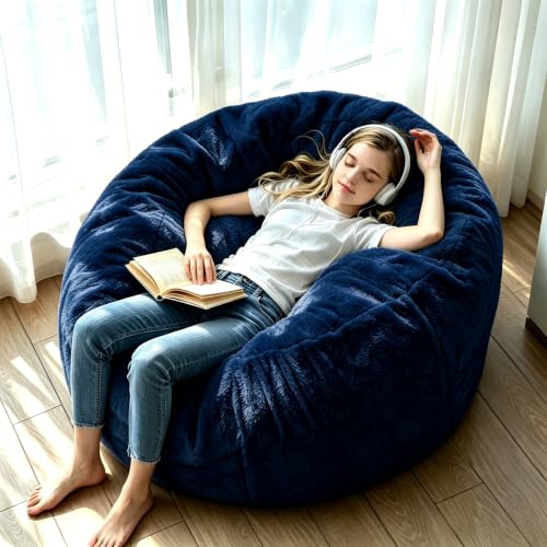 Image of 3FT,Bean Bag Chair,Bean Bag with Filler Included,Memory Foam Bean Bag,Comfortable and Soft Plush Bean Bags,Living Room Furniture for bedrooms, Dorm Games Reading Lounge Chairs(Blue, 3 Foot)