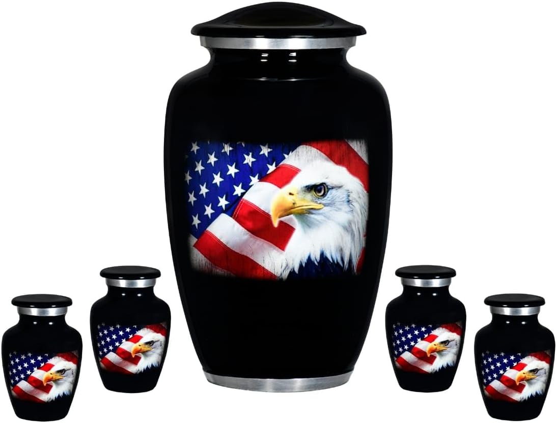 Patriotic Hearts Eagle Urn for Ashes Adult Male | American Urn Human Ashes Adult Male & Female | 5,1 Large + 4 Small