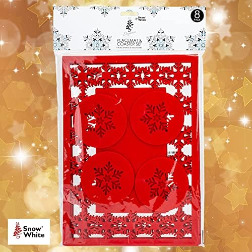 VFM - Christmas Poly Felt Red Snowflake Place Mat Set, Christmas Table Settings, Xmas Decorations, Reusable, Festive, Great for Parties and Occasions