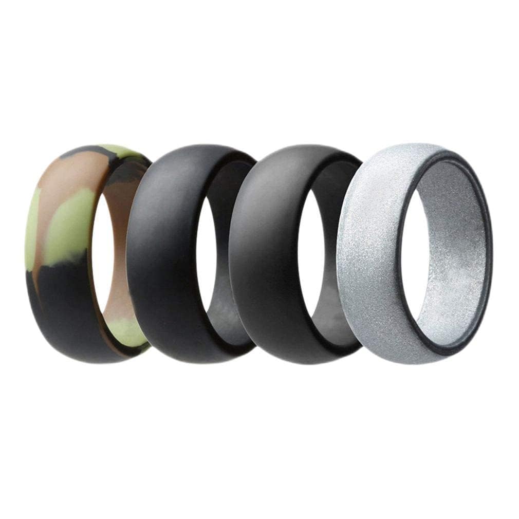 Xiang Ru Wedding Silicone Rubber Bands Rings Stackable Ring for Men Women 4 PCS (Camouflage+Dark Grey+Black+Sliver) 11