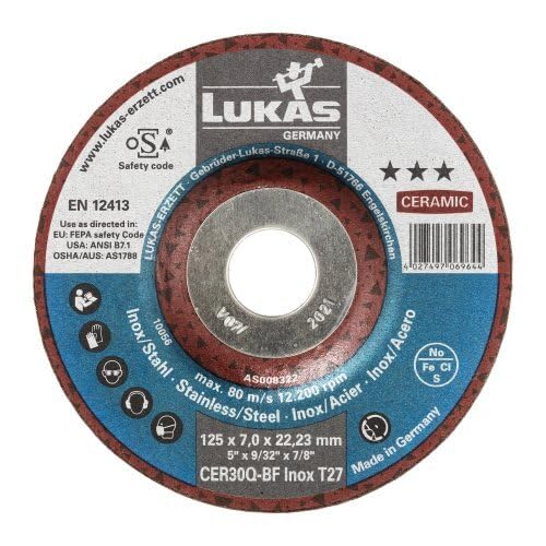 LUKAS ERZETT 10 discos de desbaste T27 para acero inoxidable 180 x 7 mm, para amoladora angular, cerámica, 18,5 x 18,5 x 10,5 cm