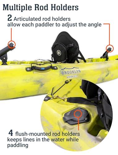Brooklyn 12.5 Tandem Sit-On-Top Fishing Kayak by BKC, 2–3 Person Kayak with Padded Seats, Paddles, 6 Rod Holders, 600 lb Capacity, Motor-Ready (Grey Camo)