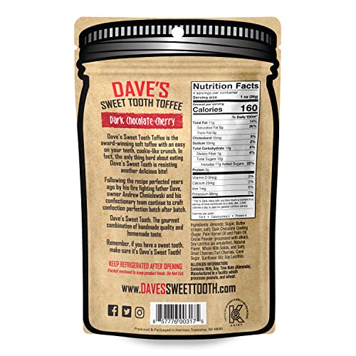 Dave's Sweet Tooth Toffee - Dark Chocolate Cherry Toffee Gift Set (4 Oz. X 3) - Handmade Dark Chocolate Covered Cherries Toffee With Real Butter, Real Sugar, Hand-Sliced Almonds Naturally Gluten-Free #TOP1