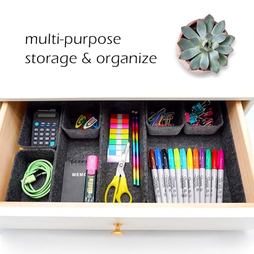 Image of Welaxy Minimalist Felt Desk Drawer Organizer 8-Piece Charcoal Storage Bins