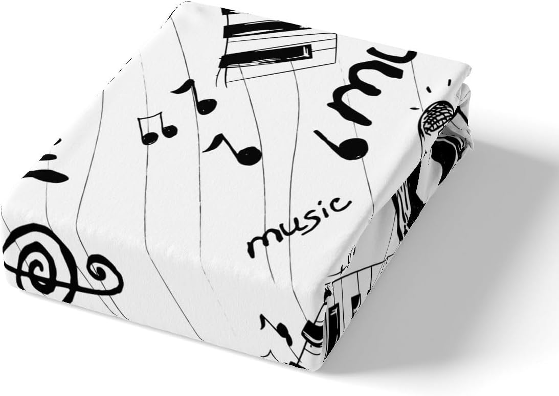 Feelyou Music Themed Bedding Set Black and White Music Note Comforter Cover for Boys Girls Kids Musical Pattern Duvet Cover Teens Retro Microphone Vinyl Records Room Decor Full Size (No Comforter)