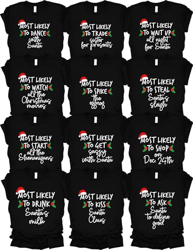 Matching Family Christmas Shirts - 100 Quotes Most Likely to Christmas Shirts for Family - Funny Pajamas Holiday Vacation Outfit - Friends T-Shirt Multicolor