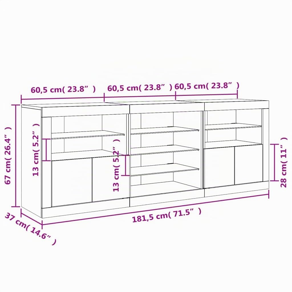 vidaXL Sideboard mit LED-Leuchten Sonoma-Eiche 181,5x37x67 cm