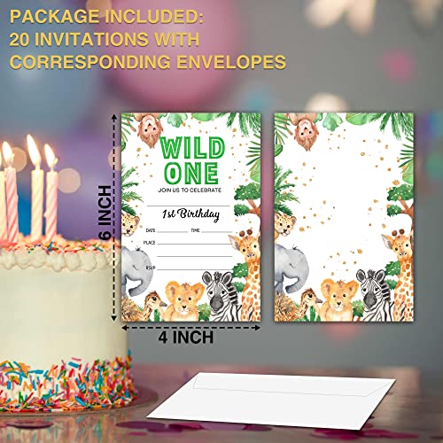 Yqv Birthday Invitations, 4"X6" Wild One 1St Birthday Party Invitations With Envelopes For Jungle Animals Birthday Party Decorations Supplies(20 Pieces)-C04 #TOP1