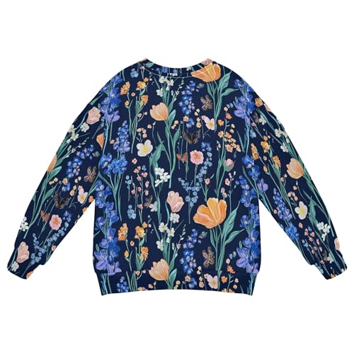 JUNZAN Impressionism Style Blue Flowers Big Boys Sweatshirt Hoodie Long Sleeve Sweatshirt With Hoodie Athletic 4T2