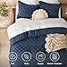 Bedsure Oversized King Comforter Set - Navy Blue Comforter, Boho Tufted Shabby Chic Bedding, 3 Pieces Vintage Farmhouse Bed Set for All Seasons, Fluffy Soft Bedding with 2 Pillow Shams
