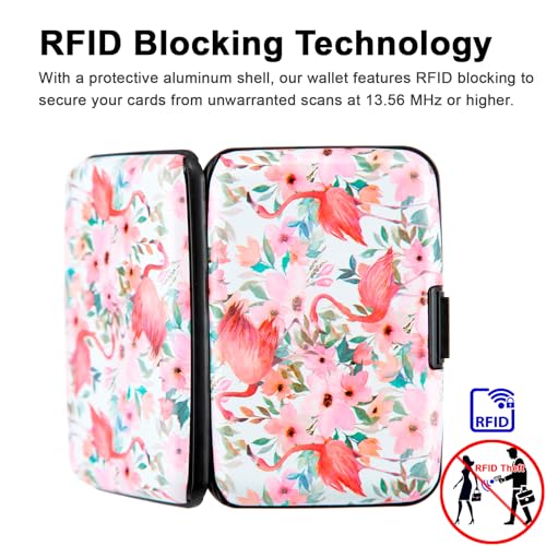 Image of Credit Card Holder, Metal Card Wallet RFID Blocking Mini Slim Aluminum Business Hard Card Case for Women Men (Watercolor Floral Flamingo)