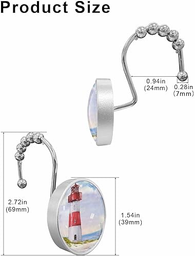 Miniatura 6 de Juego de 12 ganchos para cortina de ducha, diseño retro de cristal de agua rojo y blanco, anillos de cortina de ducha para baño, decorativos de