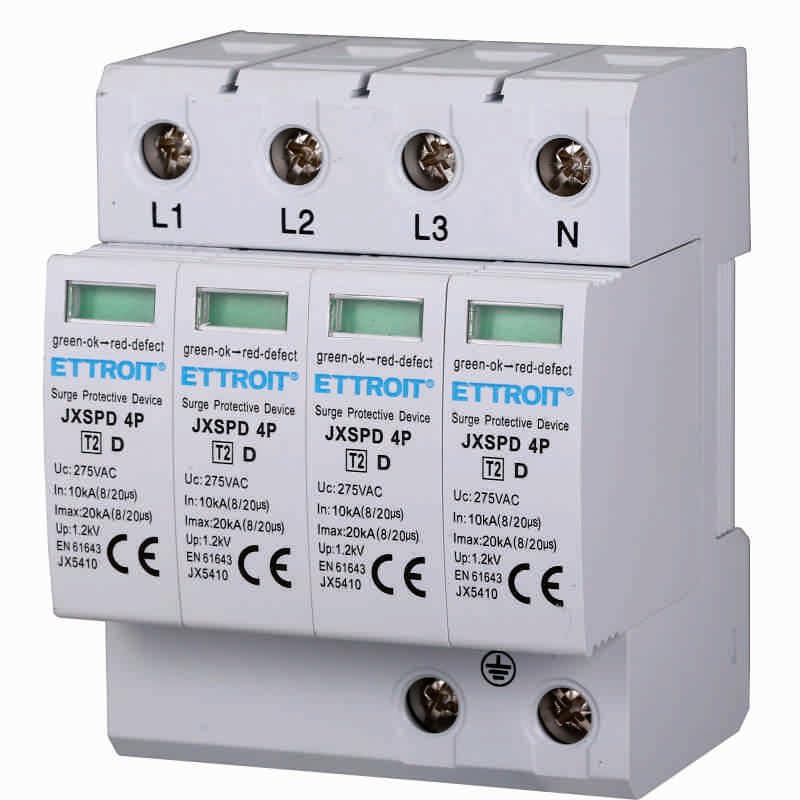 ZOREI Scaricatore Di Sovratensione 220V Tipo 2, 4P T2 D 275V 10KA da 4 Poli, Occupa 4 Moduli DIN, Protegge Impianti Da Fulmini e Picchi Di Tensione, JXSPD-1P+N