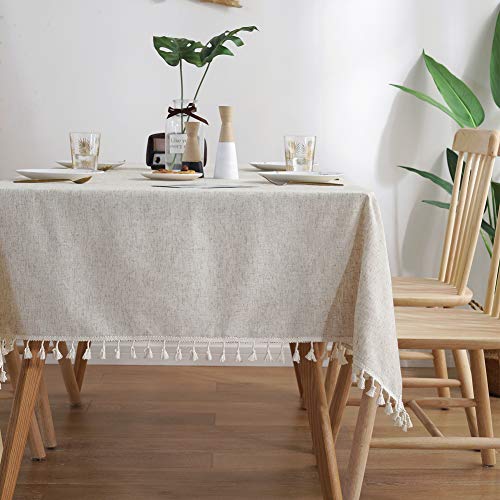 Nappe rectangulaire coton lin lavable beige pour décoration table cuisine - 4