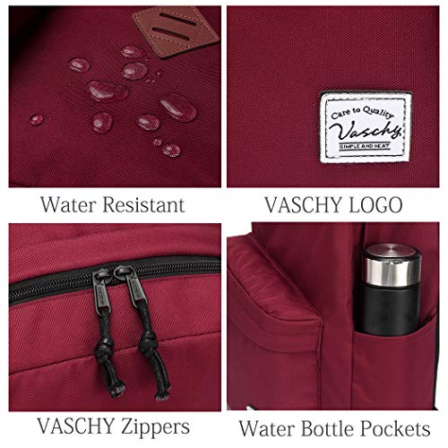 Vaschy Lightweight Backpack,20 Liters Classic Waterproof Collapsible Daypack for Sports and Traveling,Teenagers School Book Bag with Bottle Side Pockets Burgundy