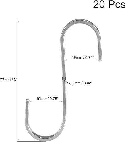 Miniatura 2 de uxcell Ganchos planos en forma de S de acero inoxidable de 3 pulgadas para cocina, baño, dormitorio, almacenamiento, oficina, exteriores, múltiples