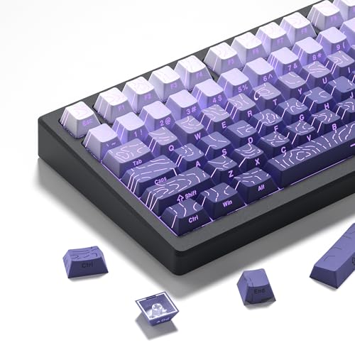 Image of dagaladoo White /Purple Keyboard keycaps,Double Shot PBT keycaps Topographic | Shine Through custom key caps,Side Print,Cherry Profile keycaps for most MX switch Mechanical Keyboard