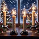Pallerina 5 Inch Electric Candle Lamps, Christmas Window Candle Lights with Black Plum Iron Base, Electric Candles with C26 Candle Light Bulbs 7 Watt, Candlesticks with On/Off Switch, Ivory- 4 Pack
