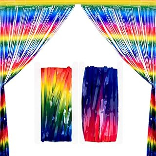 Pajaver Metallic Tinsel Curtains, Rainbow Foil Curtain, Backdrop Fringe Curtains, Door Window Backdrop Decorations for Birthday Wedding Party Favors Supplies (Multicolor B)