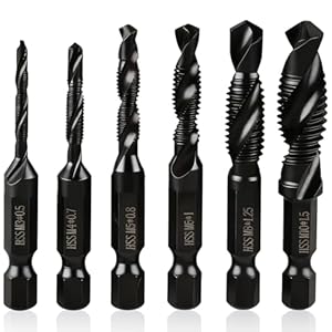 6‑teiliges Kombi-Bohrer und Gewindebohrer set Metrisch M3–M10 | HSS 6542 mit Titannitridbeschichtung, 1/4" Sechskantschaft | Bohren + Gewinden in einem, Aluminium/Plastik/Holz