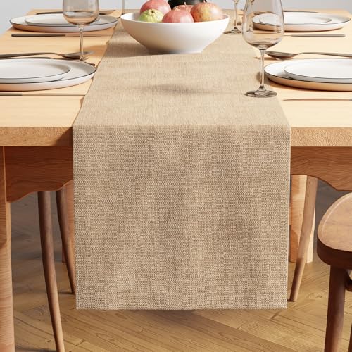 Encasa XO Dining Table Runner for 4 to 6 Seater | 32x183 cm | Sand | Chenille Fabric | Machine Washable