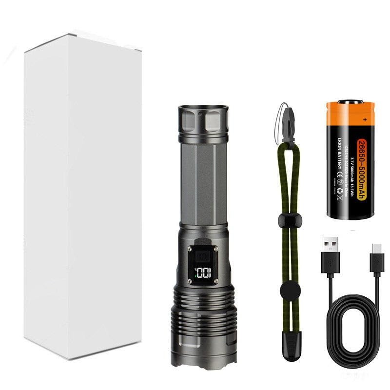 Happiest Minds Techno COBA Torch CB-6501 Super Bright Flashlight White Laser 30W LED USB Zoomable 1000M Range 5 Modes Digital Display Torch Outdoor Emergency Flash Light 3