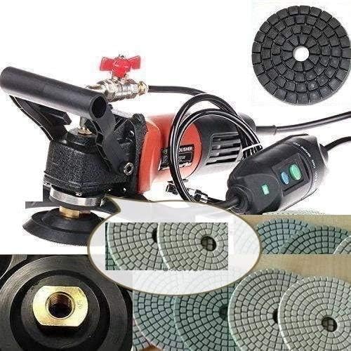 4" to 5" Wet (water feed) Polisher grinder diamond polishing 42 Pad 3 Glaze Buffer 12 Extra carbon brush granite marble stone concrete travertine glass floor wall tile countertop smoothing