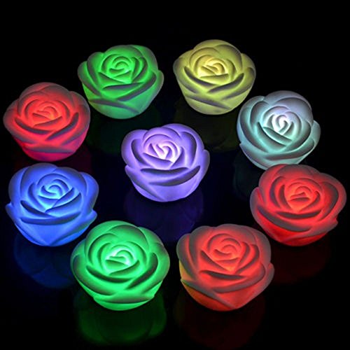 Gilroy 1X Romantic 7 Color Changing Led Floating Rose Flower Candle Night Light #TOP2