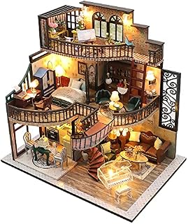 CUTEBEE DIY Miniature Dolls House Kit, Wooden DollHouse with Furniture and LED Light, Model kits for adults to build, 1:24 Scale Creative Mini Room Idea (Dream Building Pavilion House)