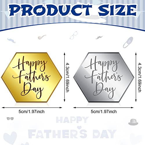 24 Pieces Happy Father's Day Cake Disc Mirror Acrylic Cupcake Toppers Mini Cake Topper Discs (Hexagon) #TOP1