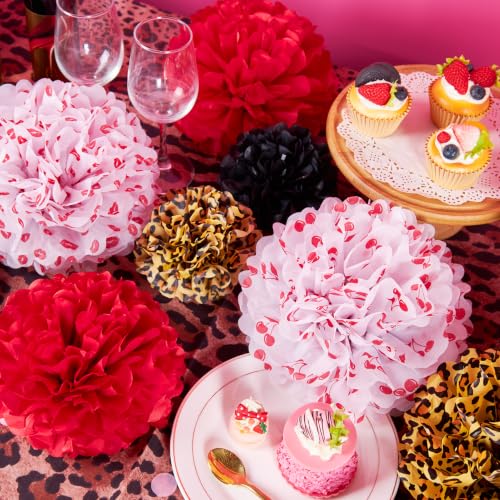 Image of Red-Black Gold Party-Decorations Tissue Pom Poms for Party and Event Decorations, Mixed Colors, Home & Kitchen Decor
