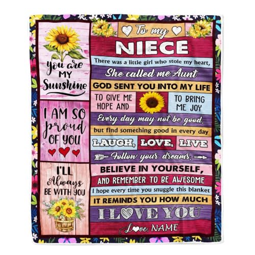 CenturyTee Personalized to My Niece from Aunt Blanket Wood Sunflower Little Girl Birthday Gifts Niece Graduation Valentines Christmas Customized Fleece Blanket (30 x 40 in Baby Size)