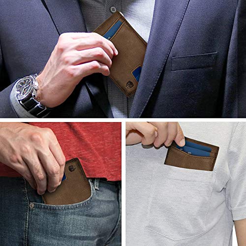 Image of Bryker Hyde RFID Blocking Slim Minimalist ID Inside Front Pocket Wallet, Money Clip, 9 Slots, Leather (Texas Brown w /Pull Out Tab)