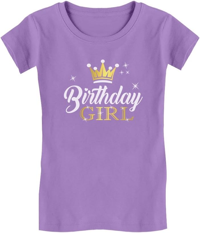 Tstars Birthday Girl Shirt with Crown - Princess Tee Gift for Girls Age 3 to 9 Years Old - Kids Fitted T-Shirt