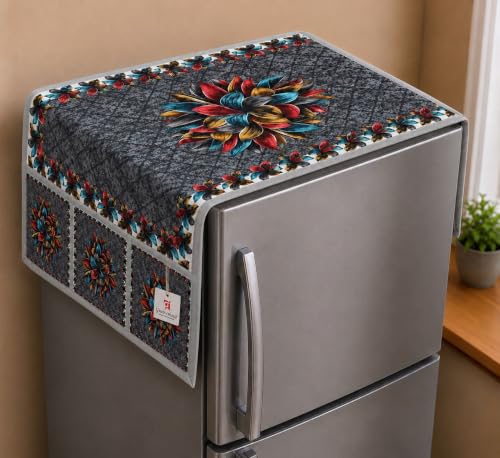 Image of Refrigerator Top Cover for Single Door & Double Door 165-225 Litre | Washable, Anti-Slip Protective Velvet Fabric Fridge Top Cover with 6 Storage Pockets, Extra Storage Space 101 x 55 cm