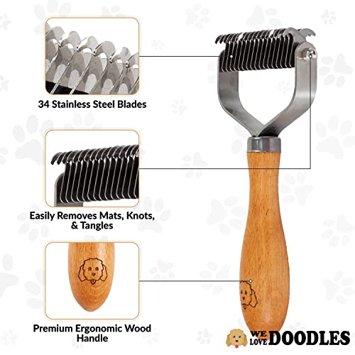 We Love Doodles DEMATTINGCOMB Pet Dematting Comb For Dogs And Cats With Wood Handle, Deshedding Undercoat Rake thumb #1