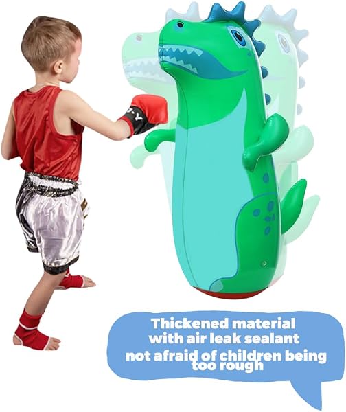 Lot de 2 sacs de frappe gonflables, au motif de dinosaure, mannequin debout gonflable, en bas, doit ajouter de l'eau pour les enfants, cadeaux de sport, en plein air (95 cm) - 4